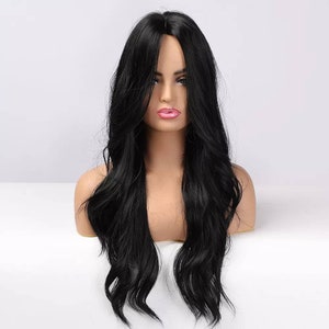 Black Dark Long wig with Fringe Party Dress Up Costume Cosplay Fashion Gift Bangs Synthetic  Present Halloween Style WavyLolita