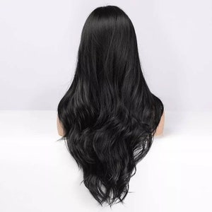 Black Dark Long wig with Fringe Party Dress Up Costume Cosplay Fashion Gift Bangs Synthetic Present Halloween Style WavyLolita image 2