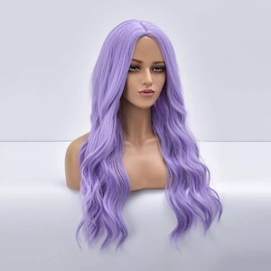 Purple Violet Long wig with Fringe Party Dress Up Costume Cosplay | Fashion Gift Bangs Synthetic Present Halloween Style Wavy DragLolita