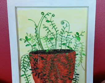 Framed Fern Quilling Art | Mixed Media Original Artwork (12x16)