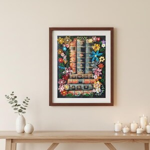 Quilled Flowers & Books Canvas Art, Handmade Paper Filigree Floral Wall Decor image 4