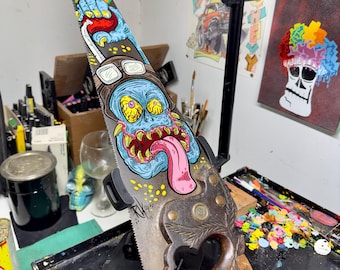 Upcycled Hand Painted Hand Saw Blade Barracuda Muscle Car