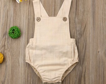 Beige dungaree romper 3-6M