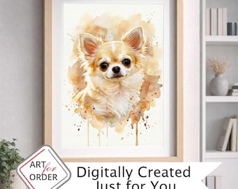 Retrato personalizado de Chihuahua en acuarela – Arte de mascota personalizado a partir de foto, archivo digital, cualquier  tamaño