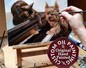 Retrato de mascota pintado al óleo a medida, lienzo conmemorativo pintado a mano.
