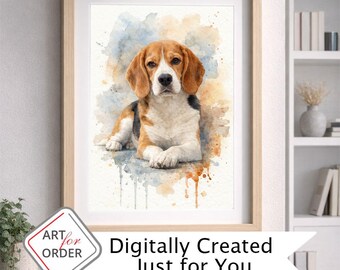 Retrato personalizado de Beagle en acuarela – Arte de mascota personalizado a partir de foto, archivo digital, cualquier  tamaño