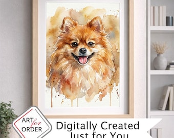 Retrato personalizado de Pomeranian en acuarela – Arte de mascota personalizado a partir de foto, archivo digital, cualquier  tamaño