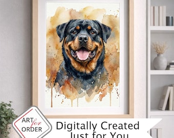 Retrato personalizado de Rottweiler en acuarela – Arte de mascota personalizado a partir de foto, archivo digital, cualquier  tamaño