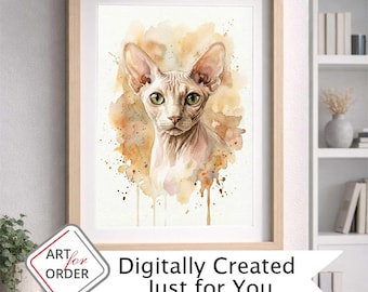 Retrato personalizado de gato, arte digital en acuarela único, descarga digital a partir de la foto de tu gato.