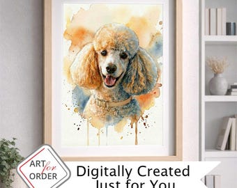 Retrato personalizado de Poodle en acuarela – Arte de mascota personalizado a partir de foto, archivo digital, cualquier  tamaño