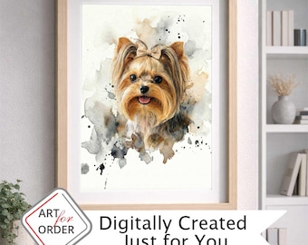 Retrato personalizado de Yorkshire Terrier en acuarela – Arte de mascota personalizado a partir de foto, archivo digital, cualquier  tamaño
