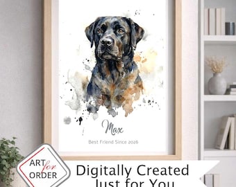 Retrato personalizado de labrador – acuarela minimalista, dibujo lineal personalizado de mascota, archivo digital