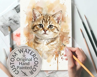 Retrato de Mascota Personalizado por Foto, Pintura Original Perro Acuarela, Regalo Recuerdo Gato, Pintura Física Hecha a Mano