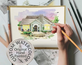 Retrato Casa Acuarela, Regalo Inmobiliaria, Primera Casa, Pintura Personalizada, Regalo Inauguración Mudanza, Arte Nuevo Hogar