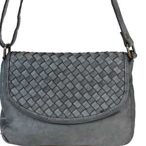 Bolso de hombro de piel auténtica tejida, bolso bandolera gris, monedero, bolso de sillín, bolso de hombro de piel de vaca, cartera, clutch de piel trenzada