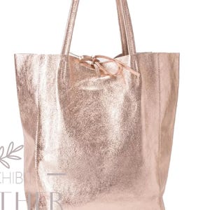Maxi sac fourre-tout en cuir doré rose, Sac cabas en cuir doré rose, Sac à bandoulière souple en cuir VÉRITABLE naturel, Grand sac pour ordinateur portable