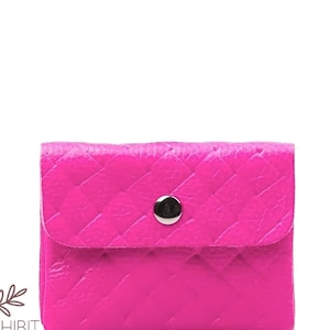 Fuchsia color genuine leather purse, small wallet in hot pink,  zip case, cowhide money keys holder