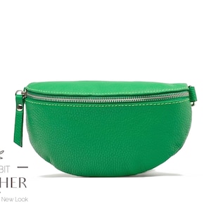 Riñonera verde de piel auténtica, bolso de cintura, bolso de mano, bolso de mano en color primaveral, bolso de viaje, bolso de fiesta, bolso de cinturón de piel suave, bandolera.