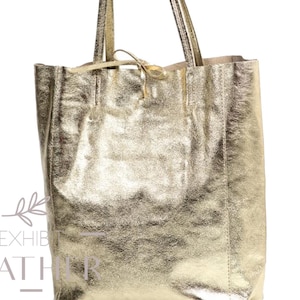 Gold Tasche, Leder Henkeltasche in Gold, Leder Shopper in Gold, Weiche natürliche ECHT Leder Umhängetasche, Große Gold Laptop Tasche