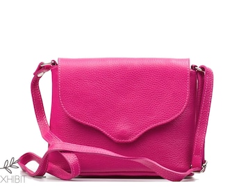 Fuchsia echte leren tas, Cross body schoudertas, lederen messengertas, feesttas, bruiloft clutch, felroze tas