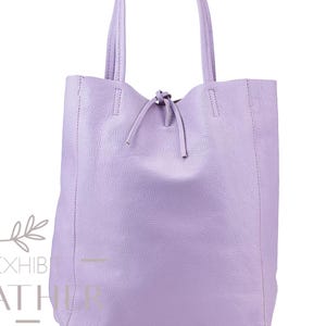 Lilac Leather Tote Bag: Soft Genuine Leather Shopper