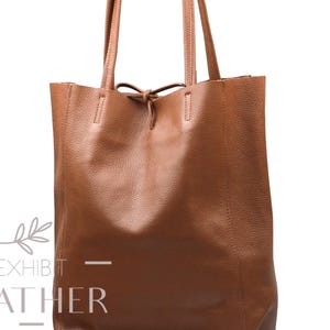 Brown bag,  leather tote bag in cognac, Leather shopper in cognac, Soft natural GENUINE leather shoulder bag, Large brown tote bag