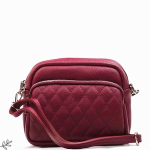 Bolso bandolera acolchado burdeos, bolso multiusos, bolso de hombro, bolso versátil acolchado rojo vino, cartera de piel auténtica