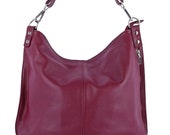 Wine Red Genuine Leather Top Zip Shoulder Bag, Leather