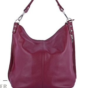 Weinrote echte Ledertasche mit Reißverschluss, Lederhandtasche, Shopper-Tasche, burgunderfarbene Tasche, Elegante Echtledertasche