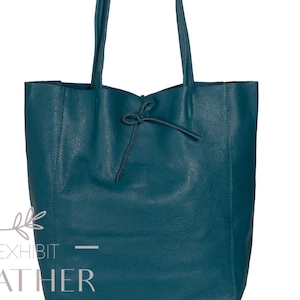 Maxi Tote Ledertasche in Petrol, Leder Shopper in dunkelgrün, Weiche natürliche ECHT Leder Umhängetasche, Große Laptop Tasche