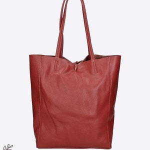 Sac fourre-tout rouge foncé en cuir véritable, sac à bandoulière, sac à main en cuir véritable