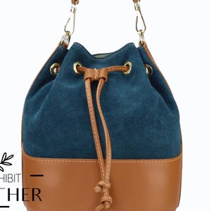 Full genuine leather bucket shoulder bag, natural leather handbag, soft leather bag, slouch bag, full leather