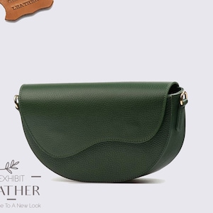 Green real leather full zip shoulder bag, Cross body leather bag, genuine leather messenger bag, stylish party bag in bottle green