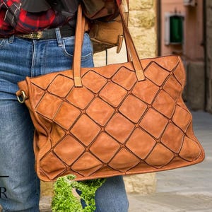 Echtleder Henkeltasche mit langem Riemen, Braune Handtasche, Geldbörse, Satteltasche, Schultertasche aus Rindsleder, Ranzen, Glattleder mit Schulterriemen