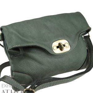 Echtleder Cross Body Messenger Bag mit langem Riemen, gewaschene Leder militärgrün Handtasche, Satteltasche, Vintage Style Vollnarbenleder