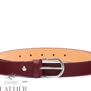 Burgundy genuine leather women's belt in bordeaux, 100 cm long belt, hardware in silver, 2.8 cm width, calf leather