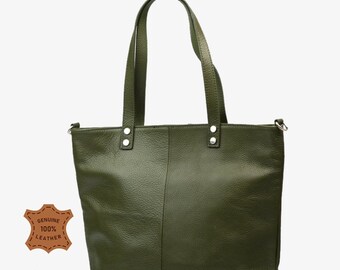Bolso tote de piel con cremallera superior, bolso de hombro de piel, bolso para portátil verde oscuro, bolso cruzado, bolso tote grande de piel, bolso de compras