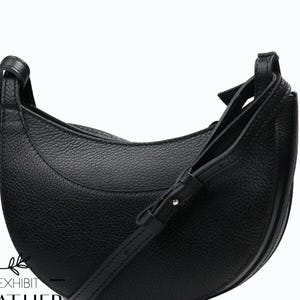 Black genuine leather moon bag, leather shoulder banana bag, stylish bag, real leather adjustable strap purse in black