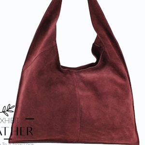Suede genuine leather hobo shoulder bag, natural leather taupe purse, soft leather bag, slouch bag