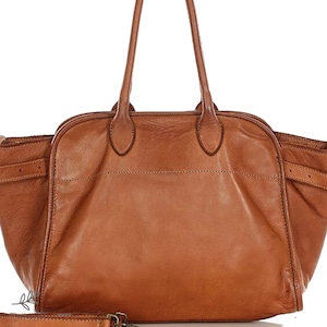 Echtleder Umhängetasche mit langem Riemen, gewaschene Lederbraun Handtasche, Satteltasche, Vintage Ledertasche in Big Size, Vollrindleder