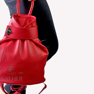 Roter Lederrucksack, echter Leder-Top-Zip-Beutel, Rucksack für Mädchen, Damenrucksack, Stadtrucksack, stilvoller Rucksack, 2 in 1 Tasche