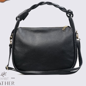Black genuine leather top zip shoulder bag, Leather handbag, Shopper bag, Black color big laptop bag, Real Leather Elegant Bag