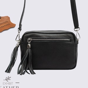 Black real leather bag, Cross body shoulder bag, genuine leather messenger bag, black top zip party bag