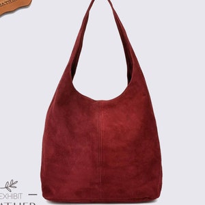 Burgunder Wildleder echtes Leder Hobo Umhängetasche Magnet oder Reißverschluss, Wildleder Leder Hobo Bag, Shopper Bag, weinrote Farbe Slouch Bag