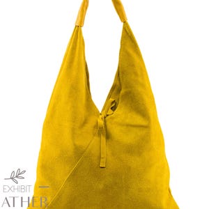 Yellow suede genuine leather hobo shoulder bag, natural leather yellow purse, soft leather bag, sloushy bag
