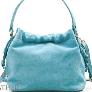 Türkis Farbe Wildleder Echt Wildleder Beuteltasche mit kurzen und langen Riemen, echte Leder Handtasche, blaue Hobo Tasche