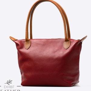 Dunkelrote und braune Echtleder Top Handtasche, Rindsleder, Echtleder Geldbörse, Shopper