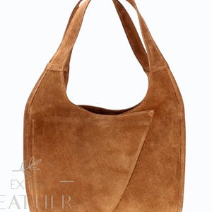Suede genuine leather slouchy bag hobo shoulder bag, suede leather hobo bag, shopper bag, luxury purse in 5 colors