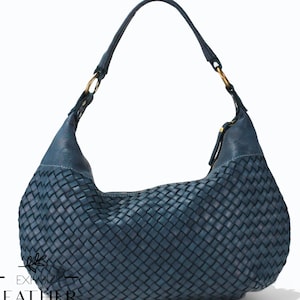 Petrol Farbe Glatt gewebte Leder Umhängetasche mit Langen Riemen, Vintage Style Waschte Leder Hobo Bag, Slouchy Ledertasche, Petrol Leder