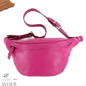 Echtleder Bauchtasche in Fuchsia, pink Nierentasche, Reisetasche große Größe, echt Leder Crossbody